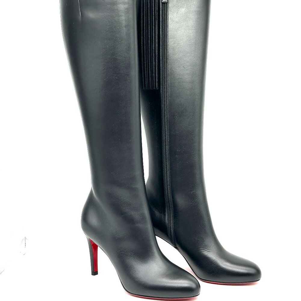 Christian Louboutin Black Knee-High Leather Stiletto Boots - Picture 9 of 15